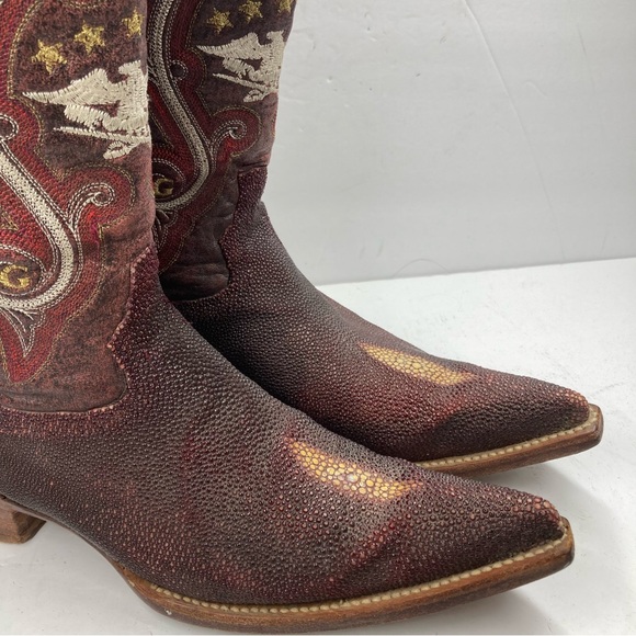 El General 1901 Cowboy Boots Leather Men's 8 Burgundy Textured Western Mexico - Picture 5 of 16